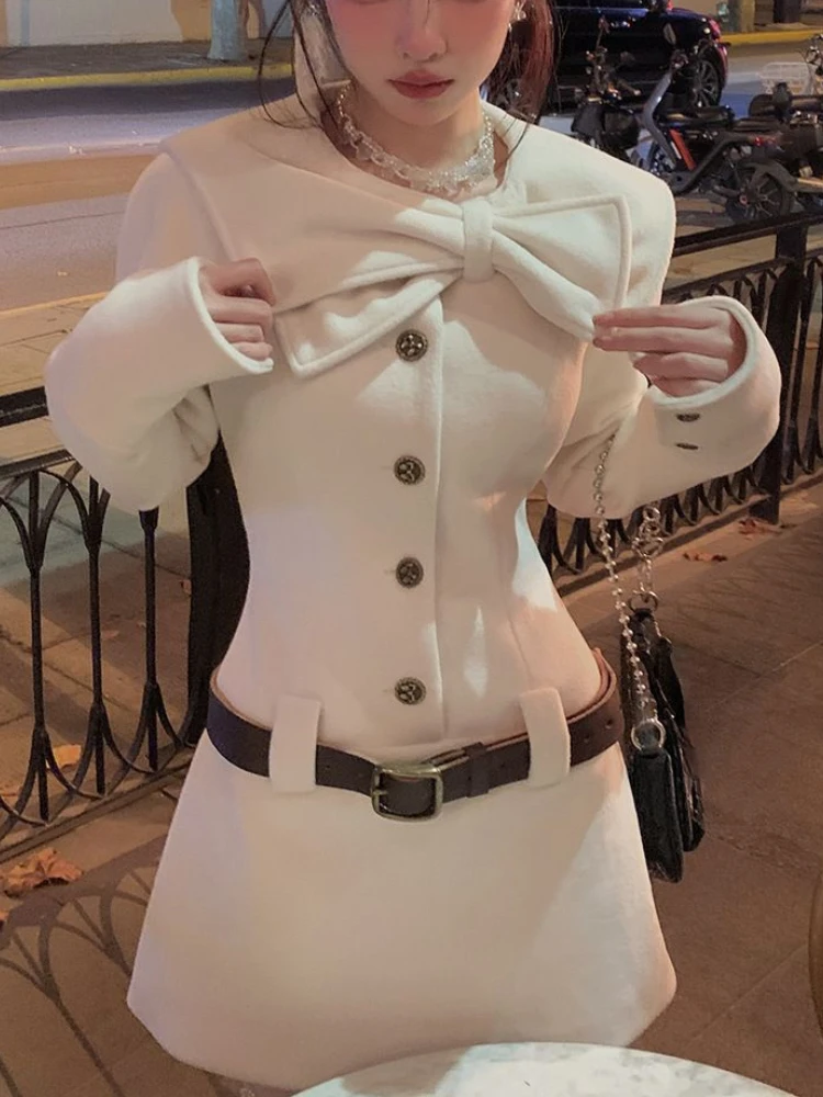 

Autumn France Style Vintage Dress Women Bow-knot Elegant Sweet Mini Dress Female Holiday Long Sleeve Korean Fashion Dress 2023