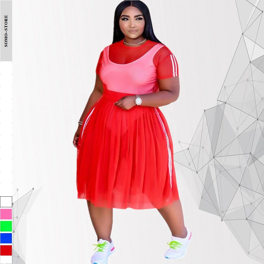 Bộ Trang Phục Gợi Cảm Thời Trang Nhìn Xuyên Qua Ngắn Tay Lưới Váy Midi Plus Size Nữ Hai Mảnh Phù Hợp Với 4xl 5xl Giá Sỉ dropshipping