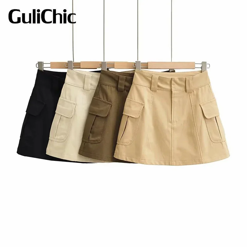 

7.1 GuliChic Women High Waist Fashion Pocket Decorate Loose Casual Short Skirt