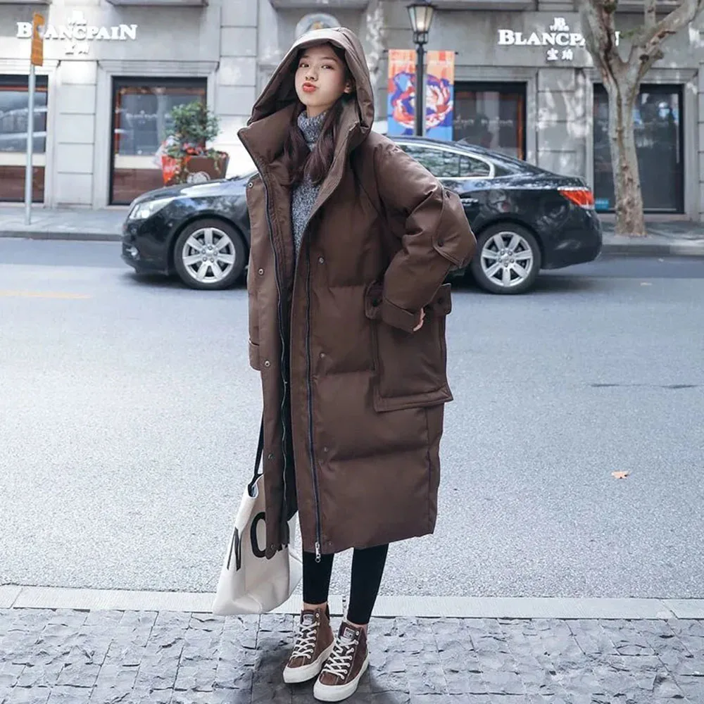 

Winter Hooded Parkas Coat For Women 2022 Korean Style Loose Medi-long Cotton Jacket Female Casual Long Padded Coat Clothes Woman