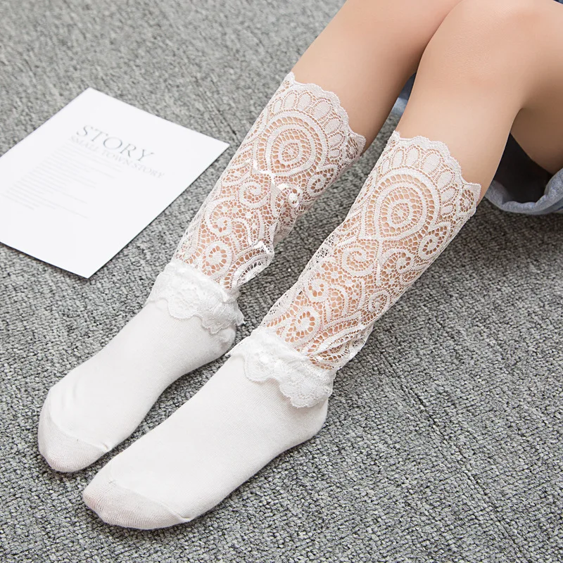 Women's Black Lace Stockings Transparent Ankle Lace Stockings Pure Cotton Japanese Style Princess Socks Lolita Lady Cute Socks