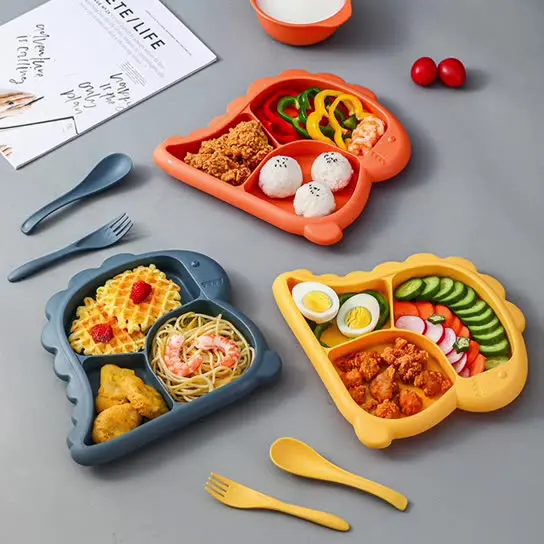 

ZK50 4-piece Set Of Baby Dinosaur Tableware Children's Dinner Plate Household Cartoon Environmental Protection Feeding Tableware