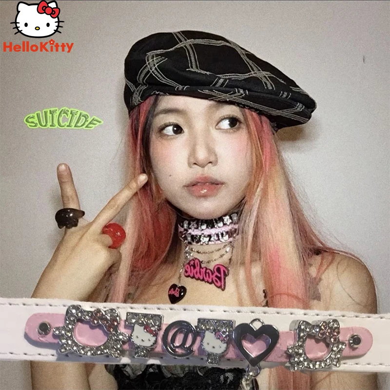 

Hello Kittys Y2K ожерелье из сплава Sanrios аниме Kawaii охватывающие сверкающие детские милые модные счастливые аксессуары подарок Бесплатная доставка