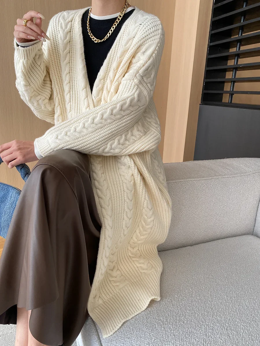 Винтажный вязаный кардиган с V-образным вырезом и длинным рукавом