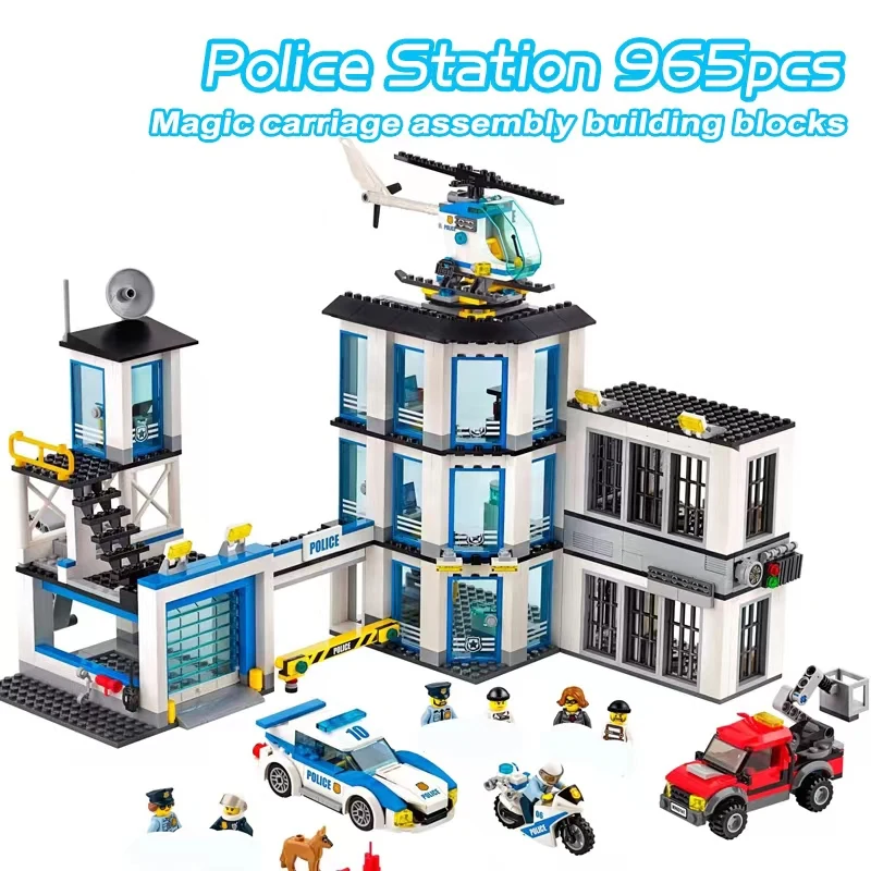 

City Police Station Pursuit Car Motorbike Crooks Truck Helicopter Building Blocks Sets Model 60141 Brick Kids Toy Birthday Gifts