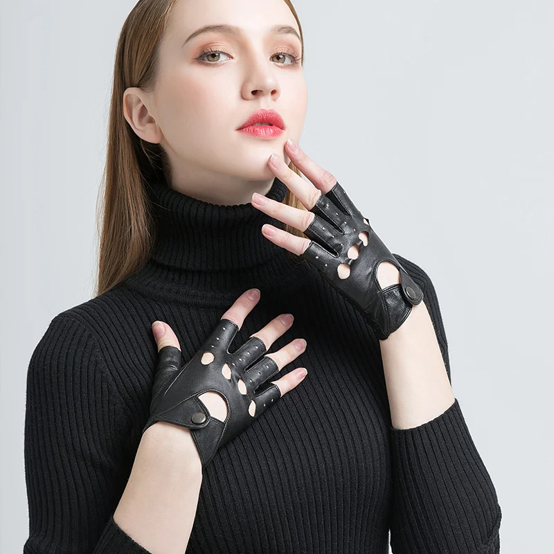 

Женские перчатки без пальцев GOURS, черные перчатки из натуральной козьей кожи, для фитнеса, зима