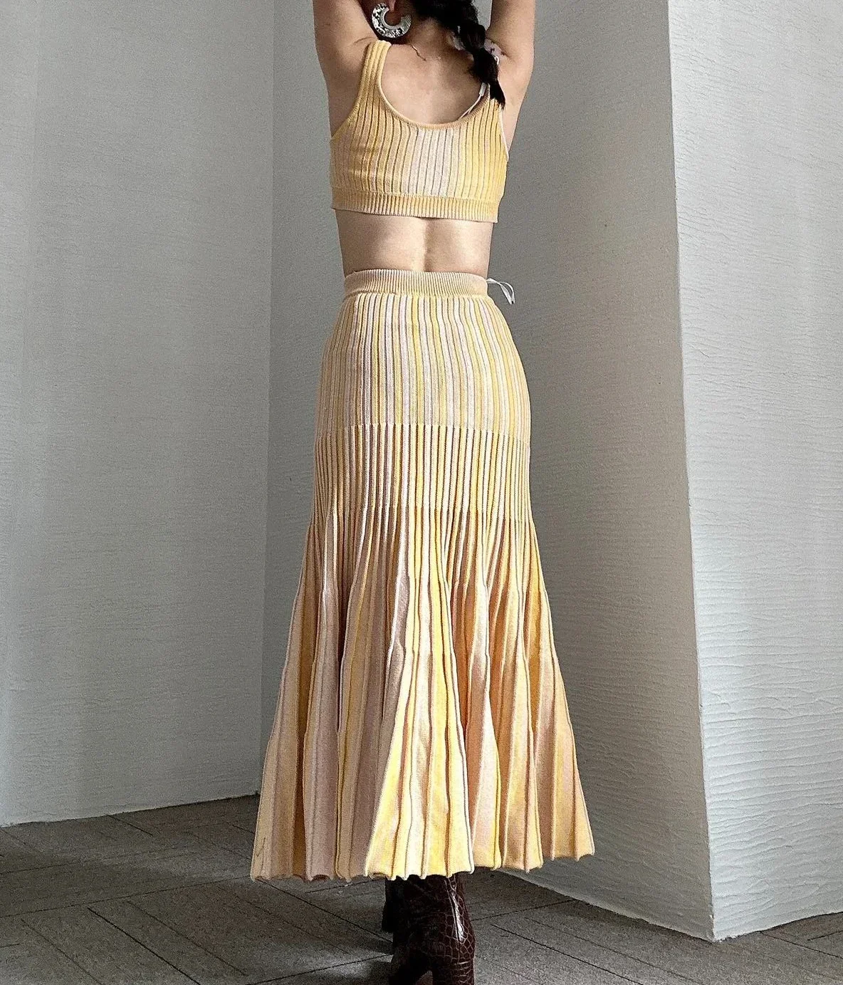 Вязаный жилет без рукавов для женщин в складку Mermaide Skitr и топ-комплект из желтого