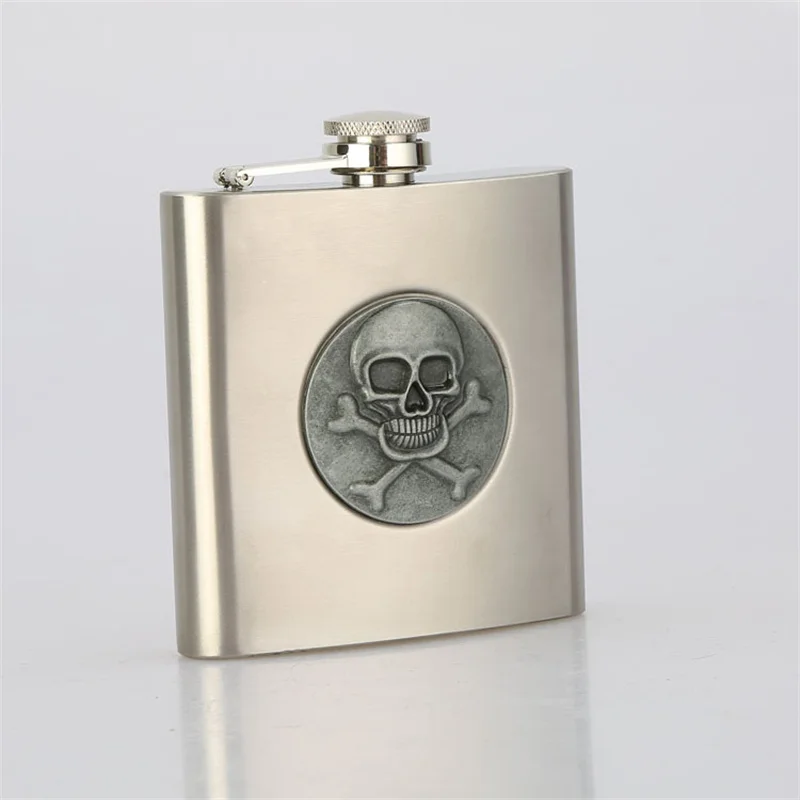 

6oz Stainless Steel Vodka Hip Flask Whisky Bottle Liquor Flagon With Skull Printing Portable Outdoor Drinking Bottle