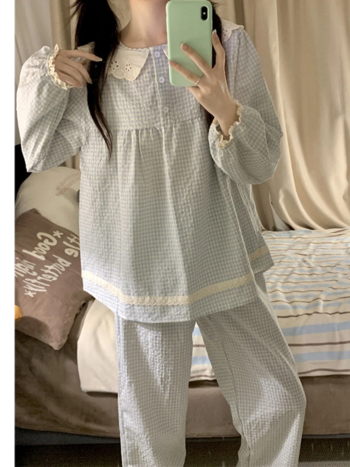 Пижама женская хлопковая с длинным рукавом и накладками на груди новинка 2024