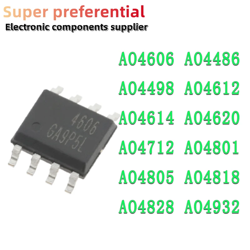 10 шт. AO4606 SOP8 AO4606C SOP 4606A AO4486 AO4498 AO4612 AO4614 AO4620 AO4712 AO4801 AO4805 AO4818 AO4828 AO4932 SOP-8 MOS FET