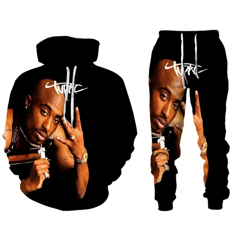 Rap Singer 2 PAC Tupac 3D Print kids Hoodie Suit Sweatshirts Sweatpants Casual Fashion Two Piece Tracksuit Set Men's Clothing