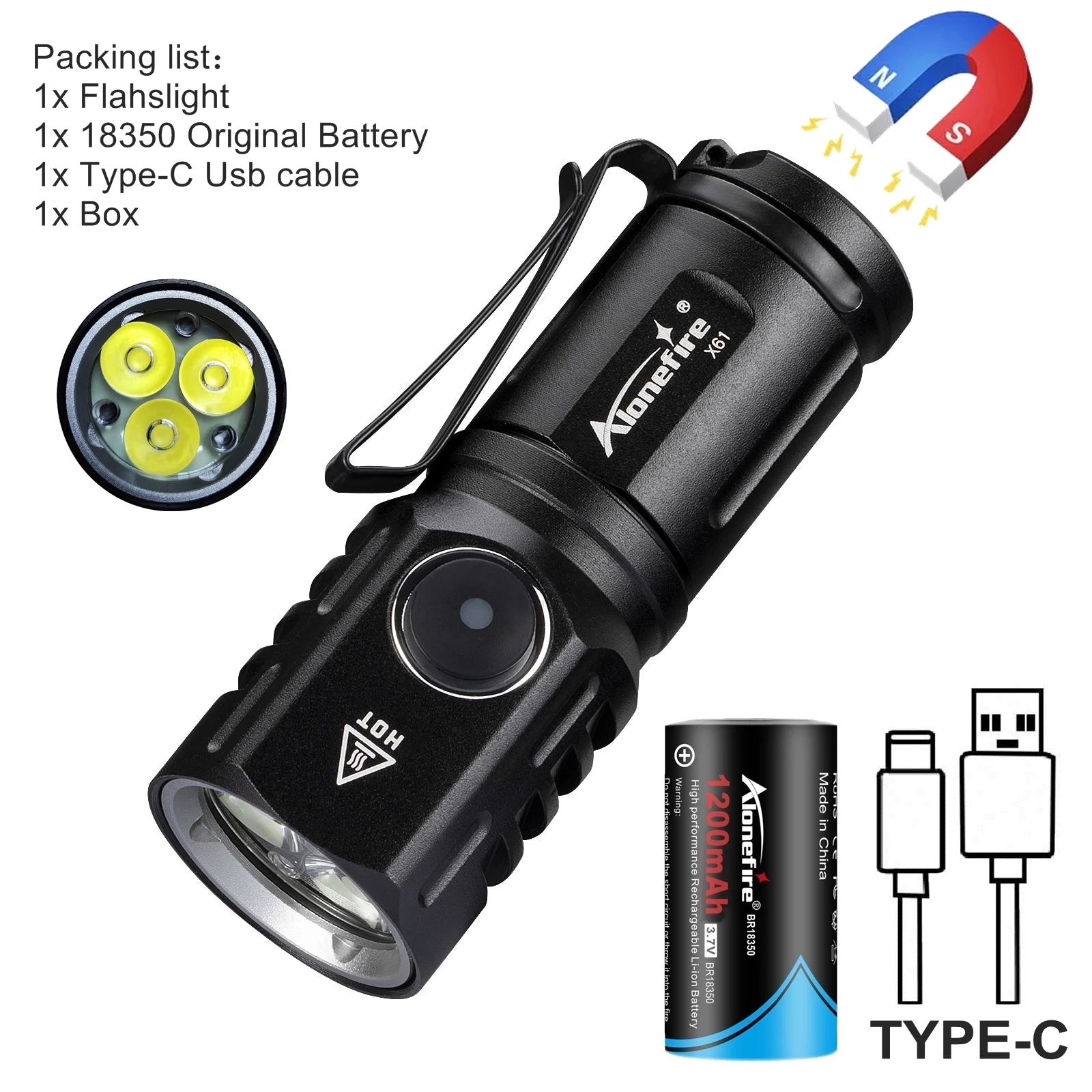 

Alonefire X61 мини фонарик 3 LED алюминиевый 2000 люмен перезаряжаемый