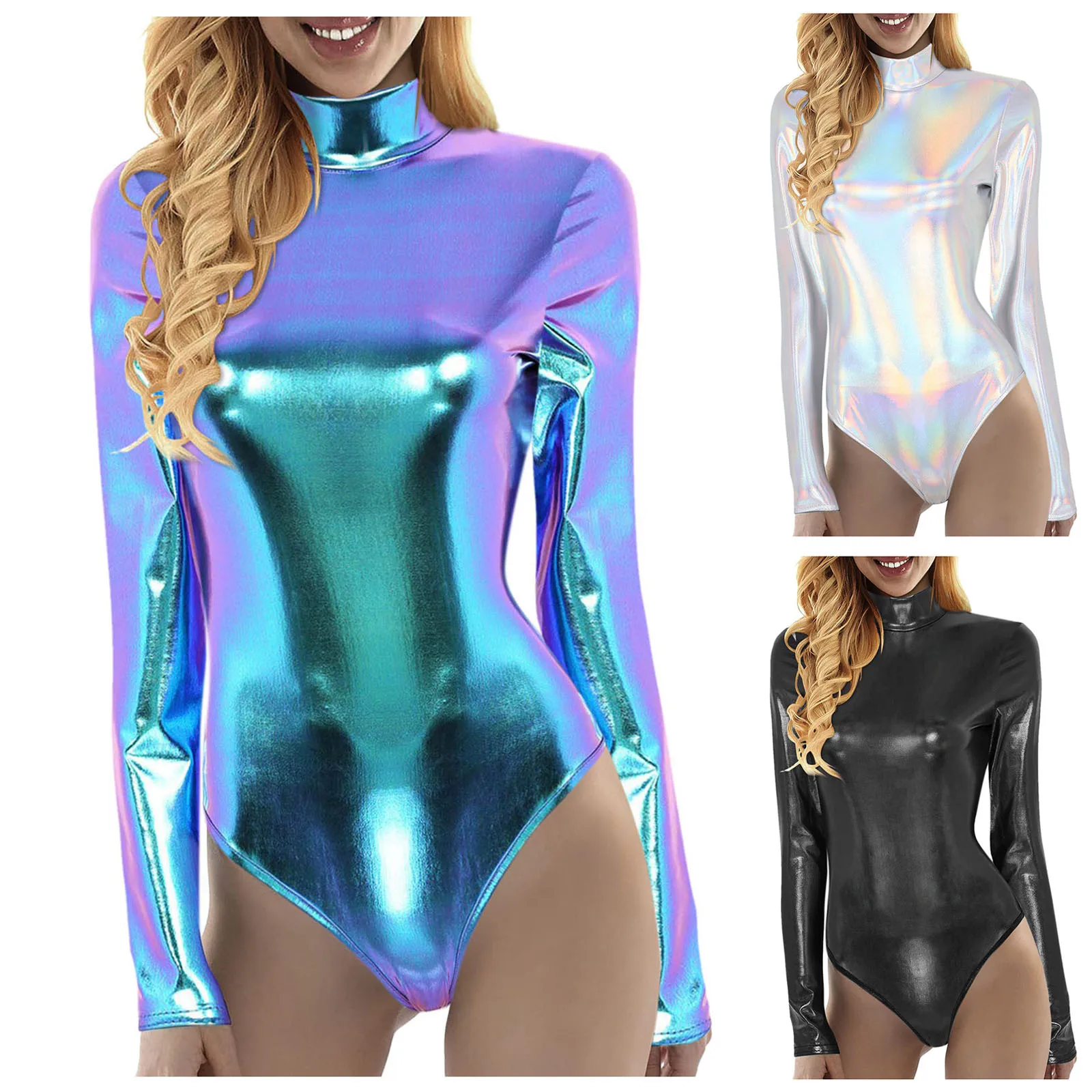 Женское облегающее боди с длинным рукавом и воротником-стойкой, цвета в ...