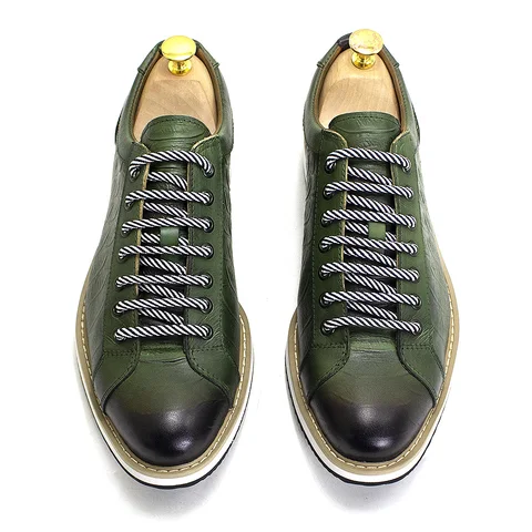 Повседневные туфли в европейском стиле для мужчин, Натуральная Воловья кожа, модные дизайнерские Роскошные уличные туфли на плоской подошве с крокодиловым принтом, зеленые черные