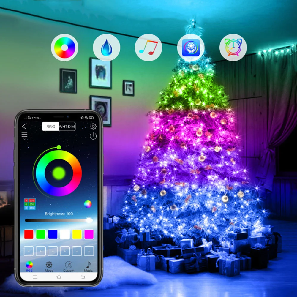 

Christmas 5/10/20M LED Lamp Bluetooth-compatible Light String Decoration Remote Control USB Wedding Garland Curtain Lamp