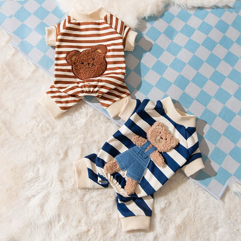

Small Autumn Maltese Cute Clothes Sweet Jumpsuit Medium Shirt Pet Poodle Puppy Pattern Kitten Pajamas Dog Winter Cartoon Striped