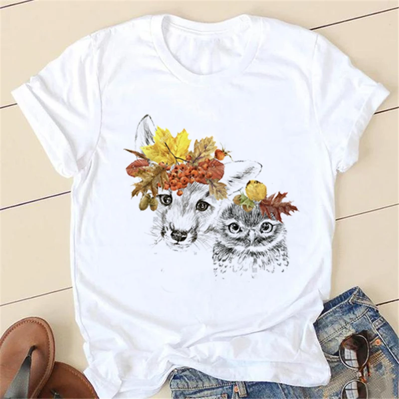 

Женская футболка в стиле Харадзюку 90-х с изображением мультяшных животных, женская модная повседневная одежда с коротким рукавом, летняя же...