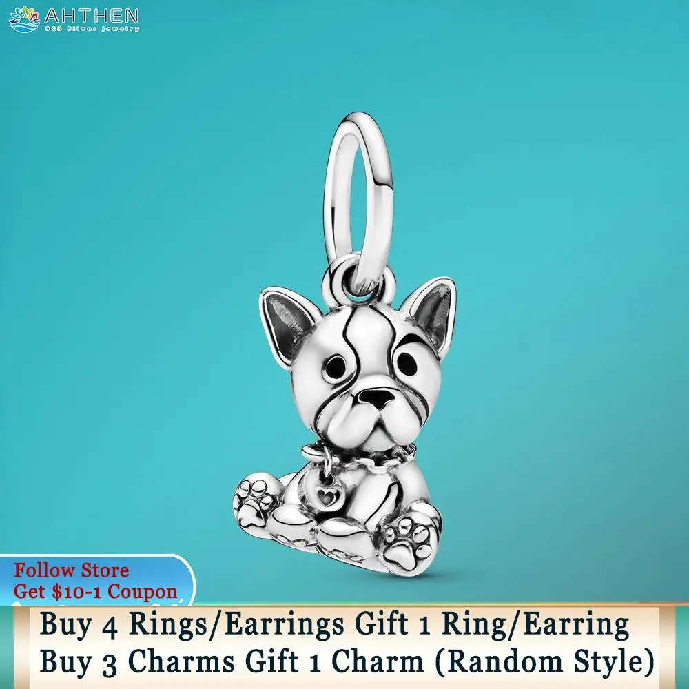 

Ahthen 925 Sterling Silver Beads Bulldog Puppy Dangle Charms fit Original Pandora Bracelets for Women Jewelry Making Girl Gift