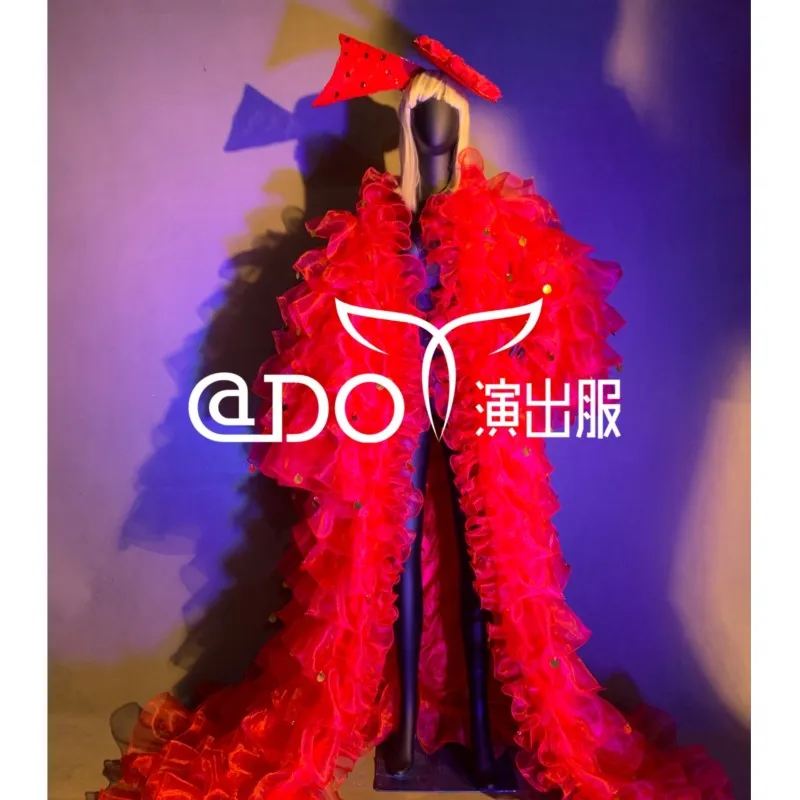 

GOGO Lace Big Sleeve Shawl Christmas Stage Singer Vintage Broadway Dance Dress