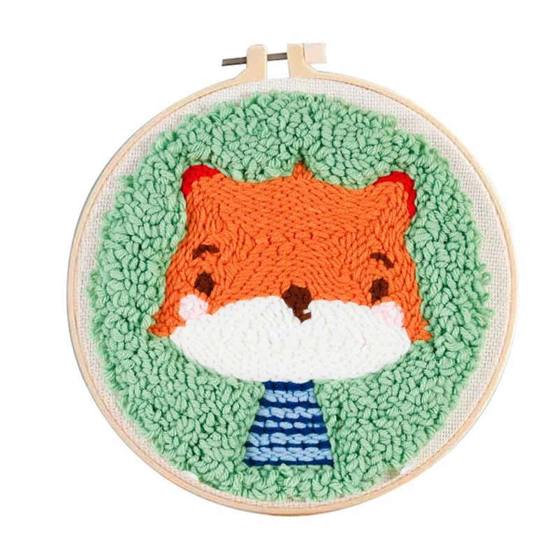 

Mr Fox Poke Embroidery Woolen Yarn Artwork Kit Punch Needle DIY Material Package For School Students Handicraft Class Activity