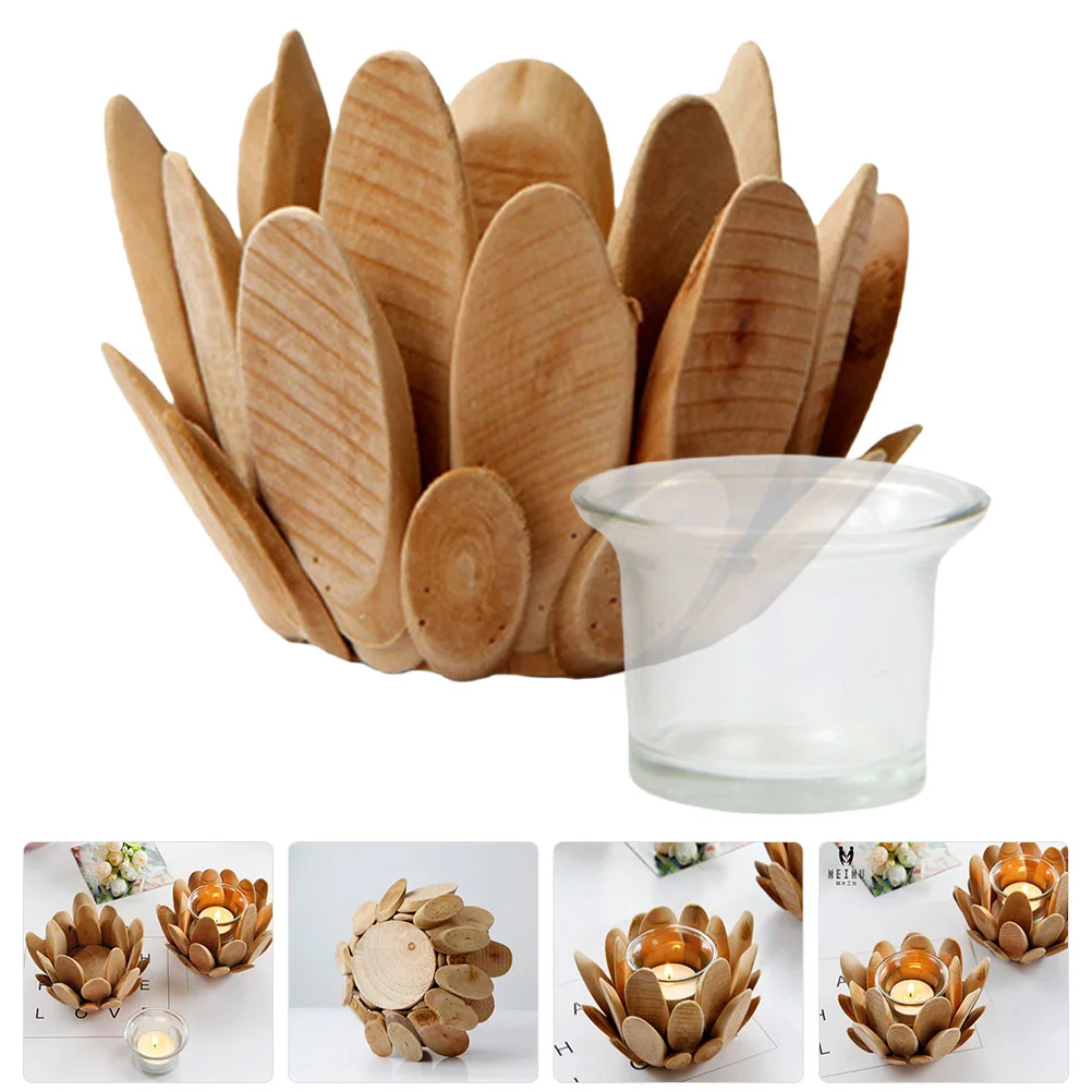 

Holder Stand Tealight Votive Wedding Lamp Candlestick Lotus Cups Tea Light Container Centerpiece Cup Glass Wooden Desktop Rustic