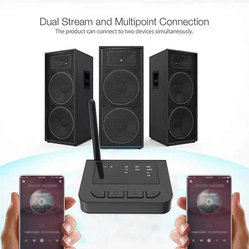 

80m Long Range Bluetooth 5.0 Transmitter Receiver Low Latency aptX HD Spdif RCA Jack AUX 3.5mm Wireless Audio Adapter TV PC Car