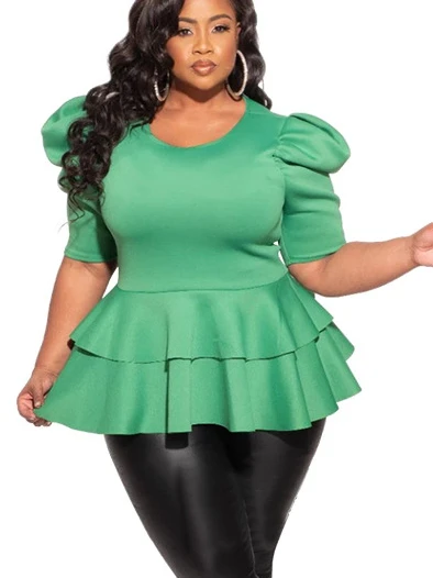 

Женская блузка с оборками на подоле, элегантная рубашка с круглым вырезом, топы с коротким рукавом и высокой талией, блузки неправильной фор...