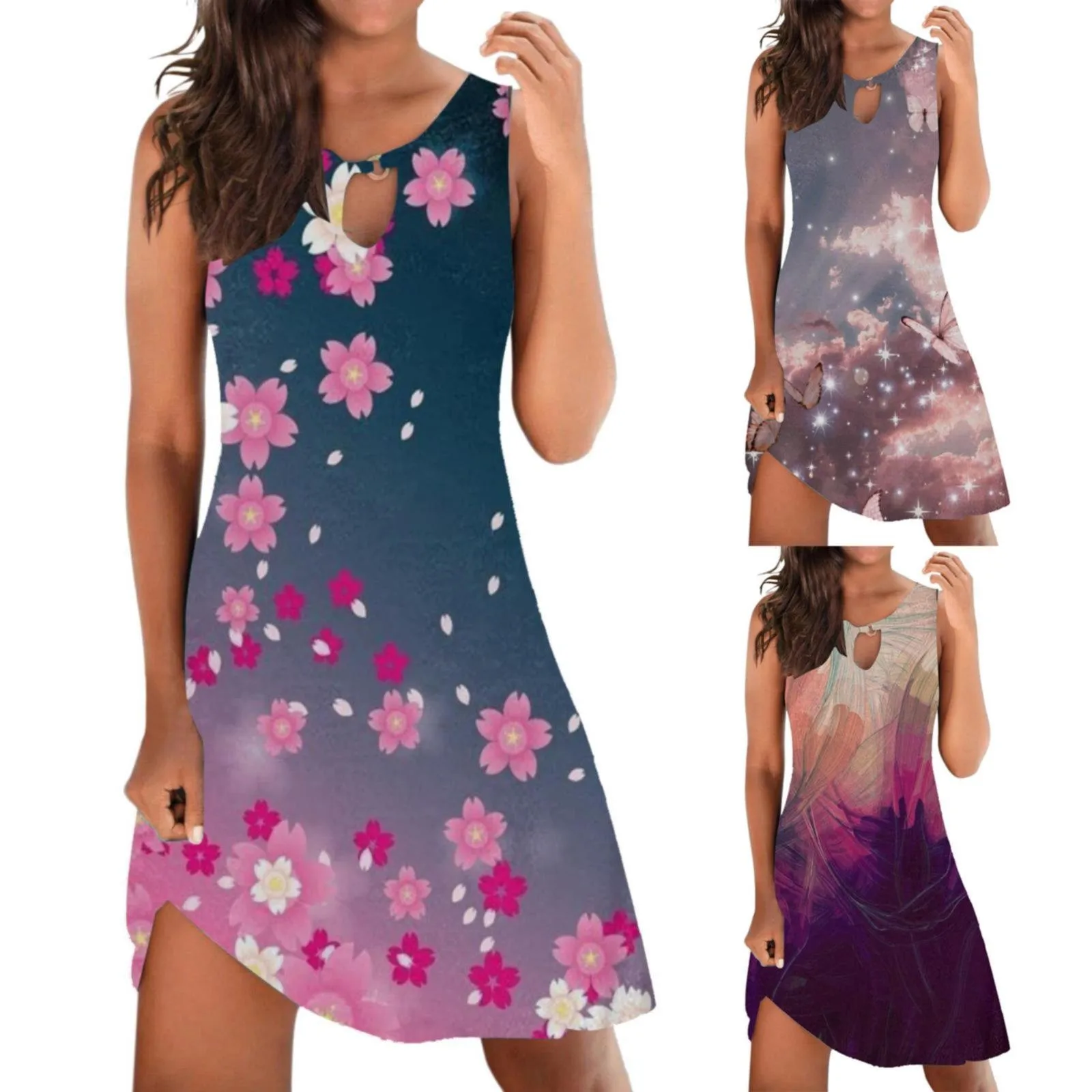 

Women's Sleeveless Floral Print Casual Dress Summer Com Dress