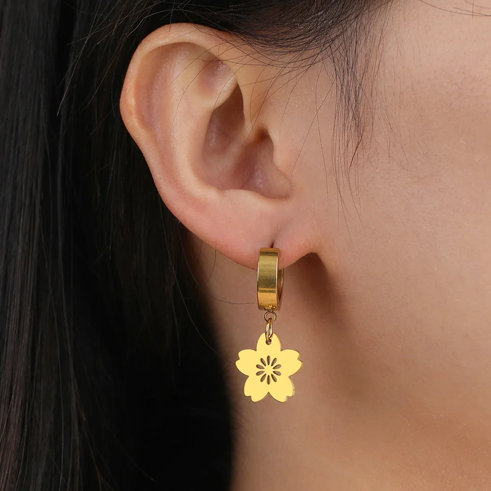 Cazador Золотой Цвет Цветок Сакура Кулон Серьги Для Женщин Девочек Ювелирные