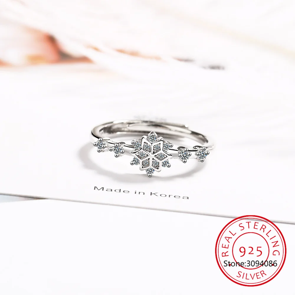 100% Серебряное кольцо Деликатного Снежинки для женщин из 925 стерлингового серебра, покрытое золотом, ювелирное изделие вечности для девочек в подарок на свадьбу.