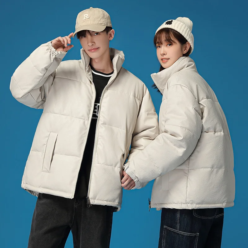 Pu Leather Coat For Winter Autumn Down Cotton Jacket Korea Padding Women Short 2022 Loose Stand Collar Thickened Lovers Jacket