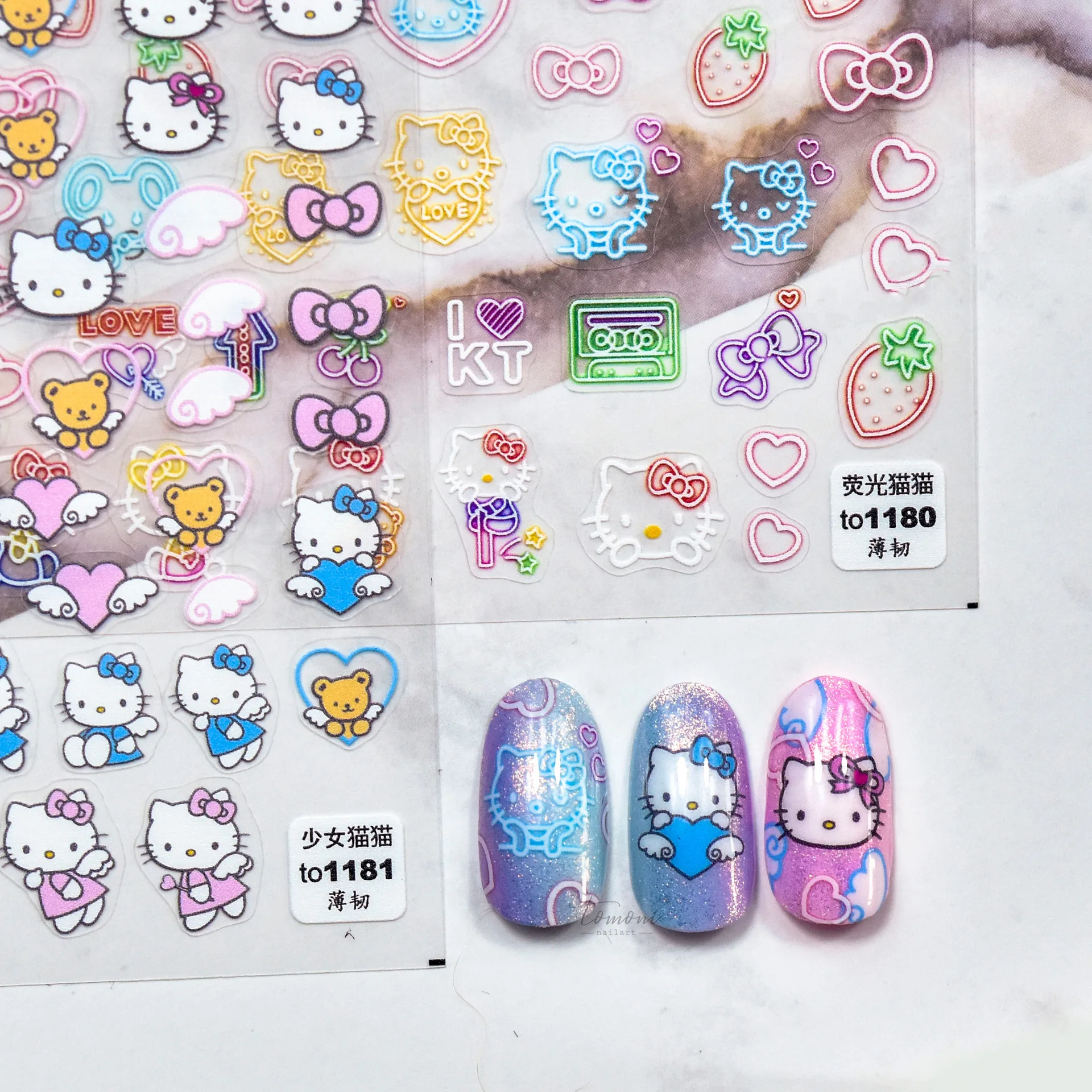 

New Adhesive Cute Hello Kitty Nail Stickers 5d Fluorescent Nail Stickers Hello Kitty Melody Decorative Toys