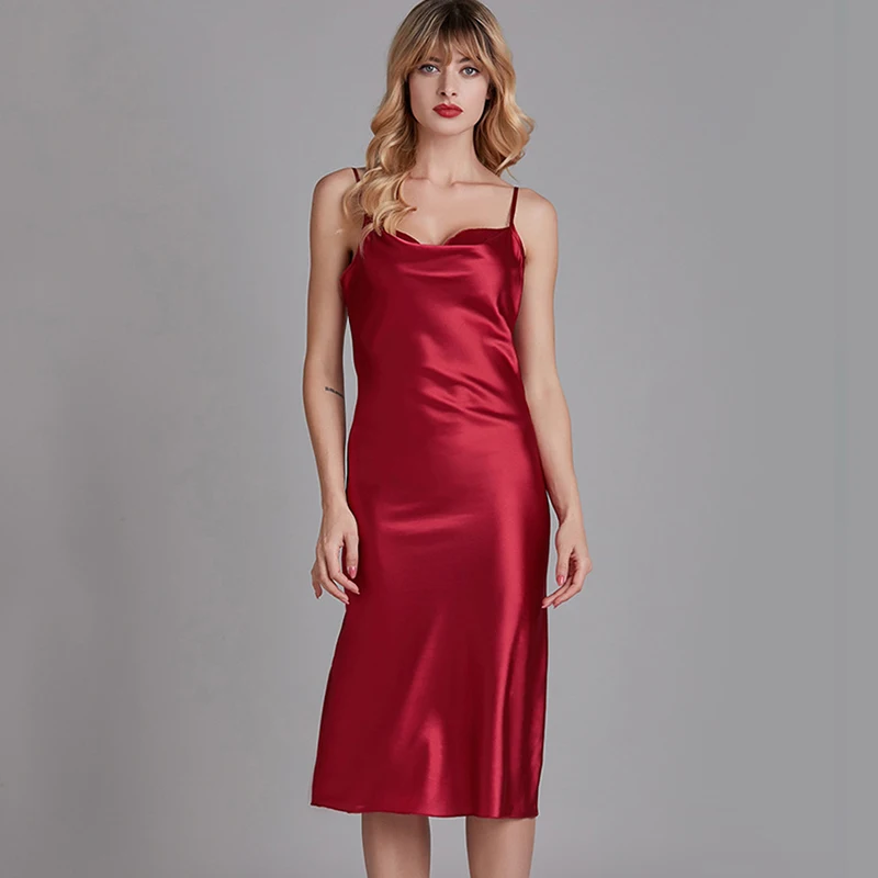 Women's Satin Nightgown Long Slip Sleep Dress Silk Nightdress Soft Nightshirt Spaghetti Straps Chemise Sleepwear Lounge Dresses