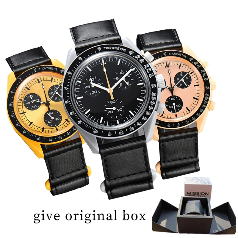 

With Box Gift Planet Original Brand Moon Watch Plastic Case URANUS PLUTO SATURN MERCURY Chronograph Clock Watches for Men