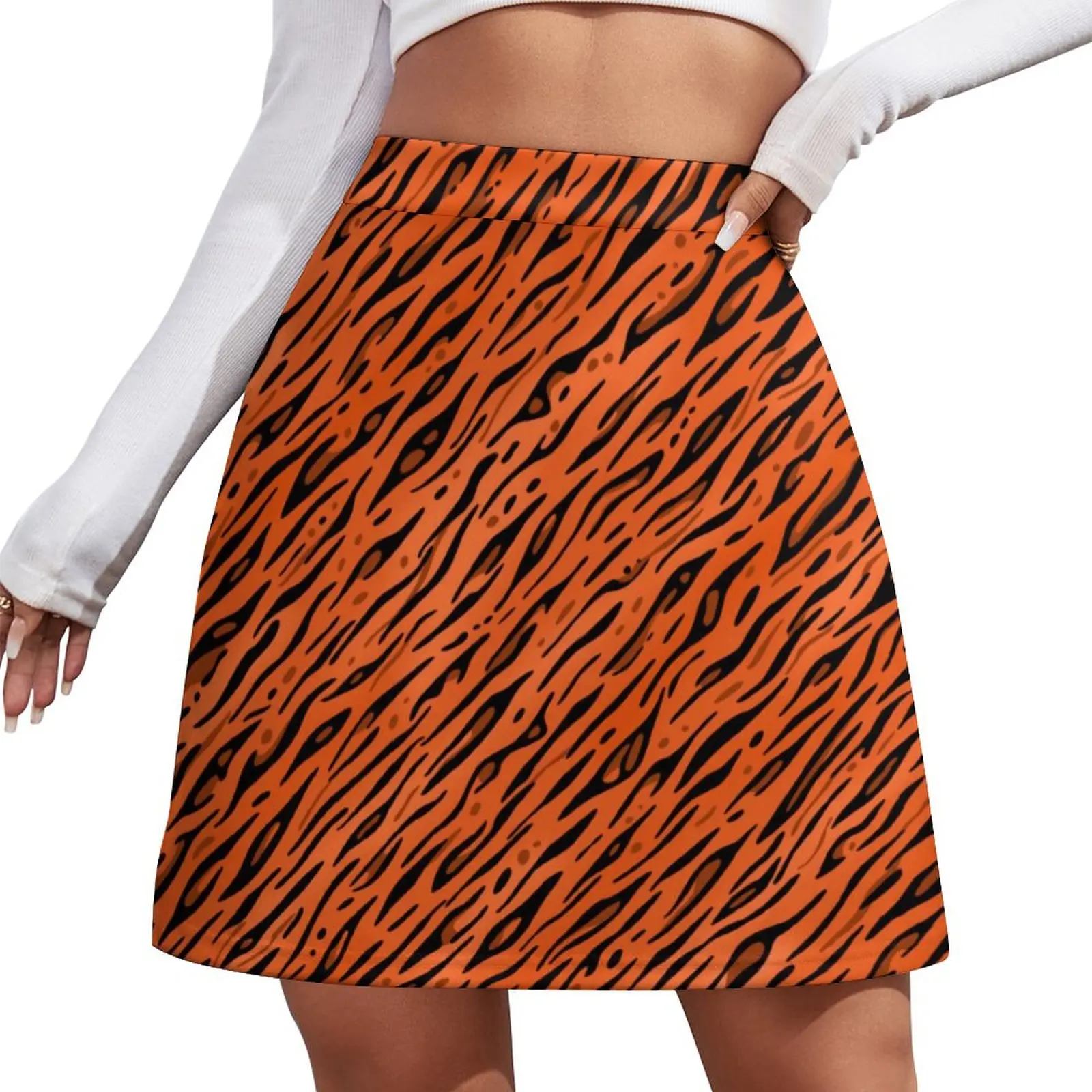

Animal Print Skirt Women Orange Tiger Strip Vintage Mini Skirts High Waist Pattern Harajuku Casual Skirt Big Size 3XL 4XL