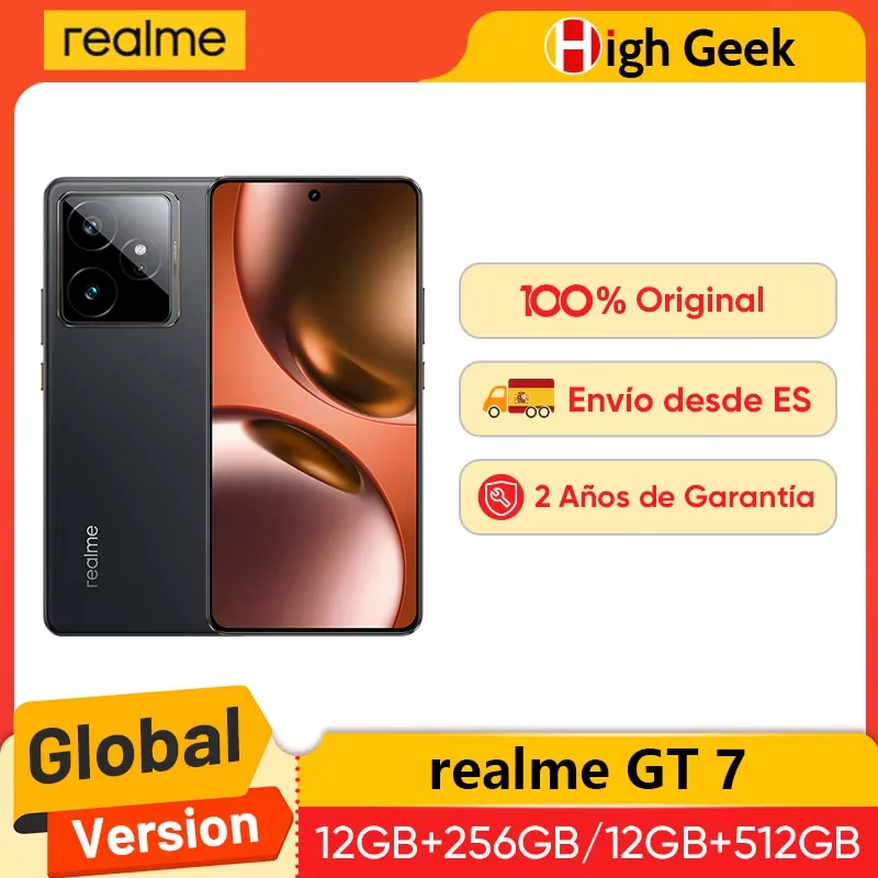 Smartphone realme GT 7 5G Global, pantalla 6000 nits, batería 7000 mAh 120 W