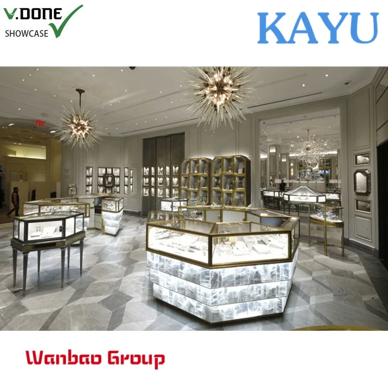 Interior Luxury Wood And Glass Jewelry Display Showcase Display Stand For Jewellery Shop