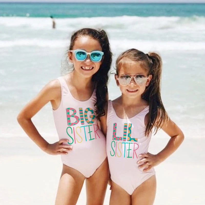 

Big Sister Little Sister Family Matching Girls Swimsuit 2-7 Year One Piece Swimwear Summer Kids Bikini Beach Wear Bathing Suits