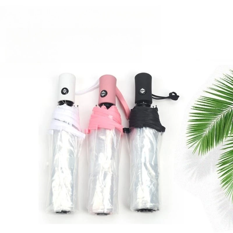 

Transparent Fully Automatic Umbrella Women's Folding Lightweigh Rain Umbrella For Travel Outdoor Beach Durable Triple Folding