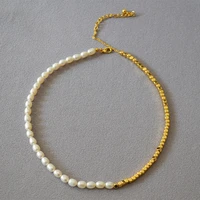 amaiyllis 18k gold simple freshwater pearl stitching love ot buckle clavicle chain necklace irregular baroque pearl necklace