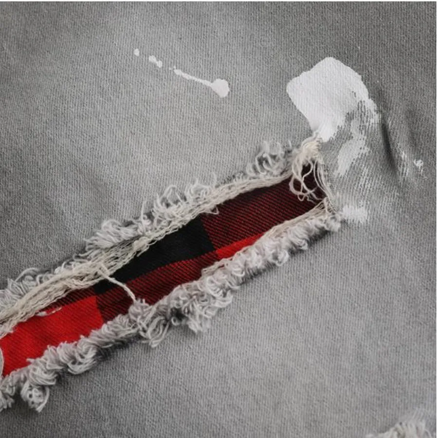 Men Painted Hole ripped jeans Stretch Skinny Jeans Slim Fit  Hip Hop Denim Trousers Casual Jeans for Men Jogging jean