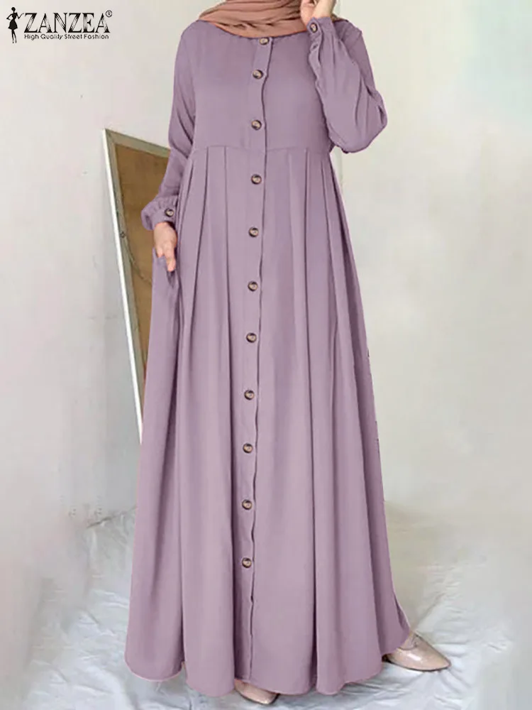Женское однотонное платье-туника с круглым вырезом и длинными рукавами