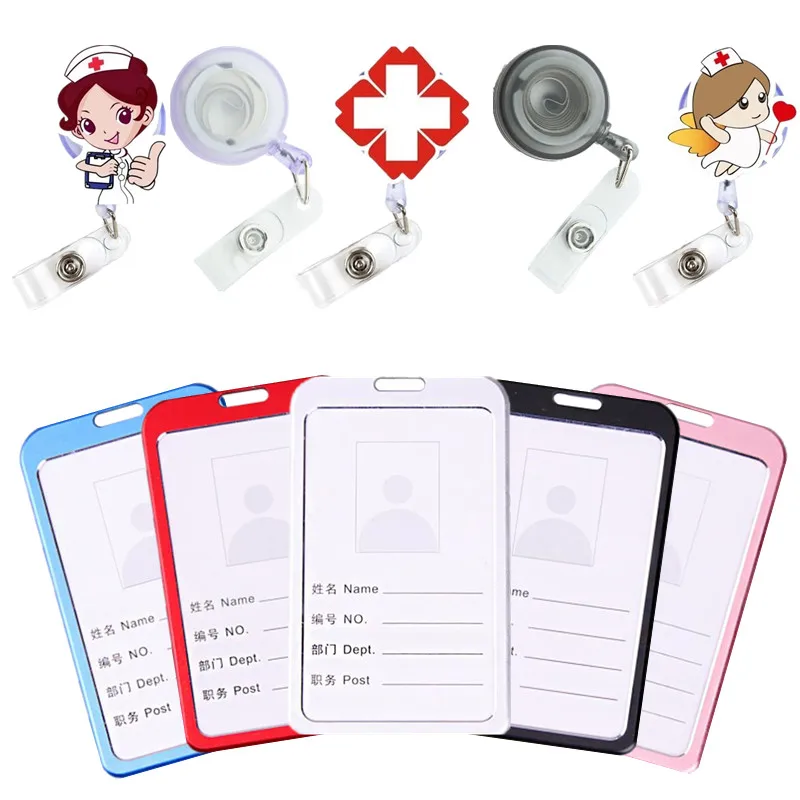 

Metal Satff Nurse Work Pass Card Sleeve Name Badges ID Holders Cover Case Chest ID Tag Badge Holder Retractable Badge Reels Clip