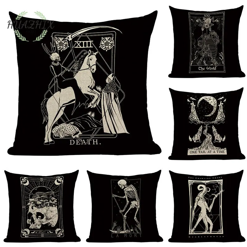 

Skull Print Pillow Case Fun Mexican Peach Skin Pillowcase Home Decoration Cushion Cover Sofa Bedroom Black Tarot Pillowcovers