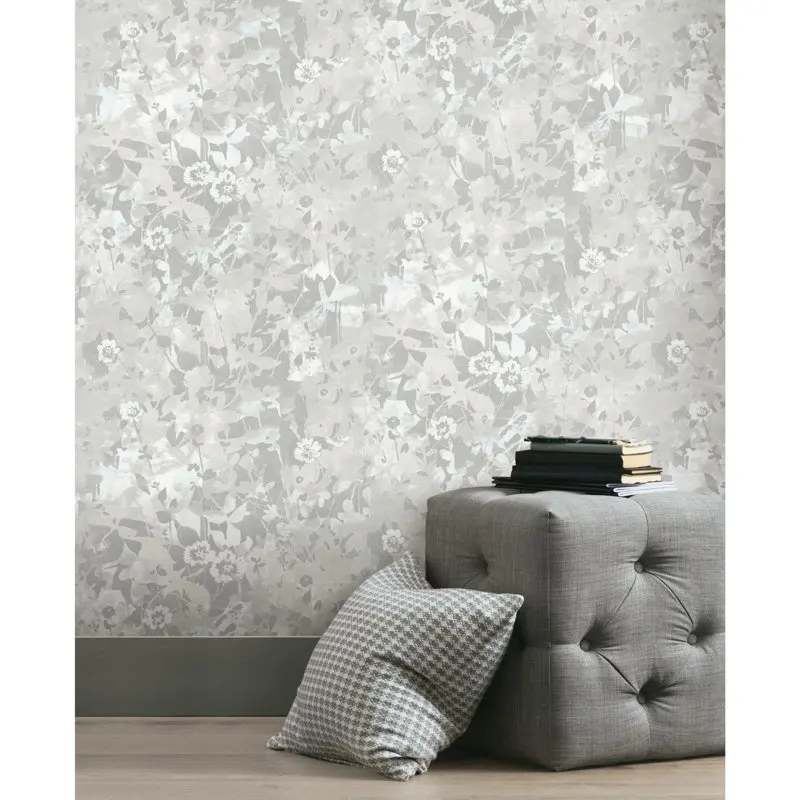 

Gray Wild Flower Shadows Peel and Stick Wallpaper Home Decor Wallpaper