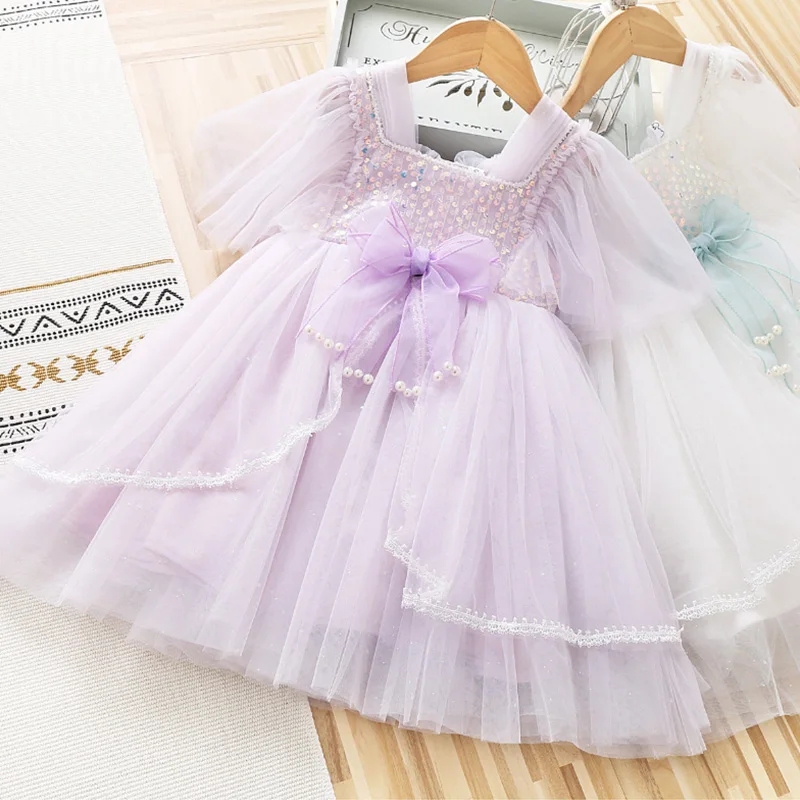 

2022 Summer Kids Dresses for Little Girls Sweet Sparkling Ball Gown Dress