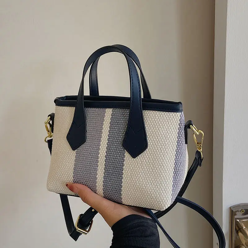 Стильная Холщовая Сумка через плечо контрастных цветов-модная женская сумка для