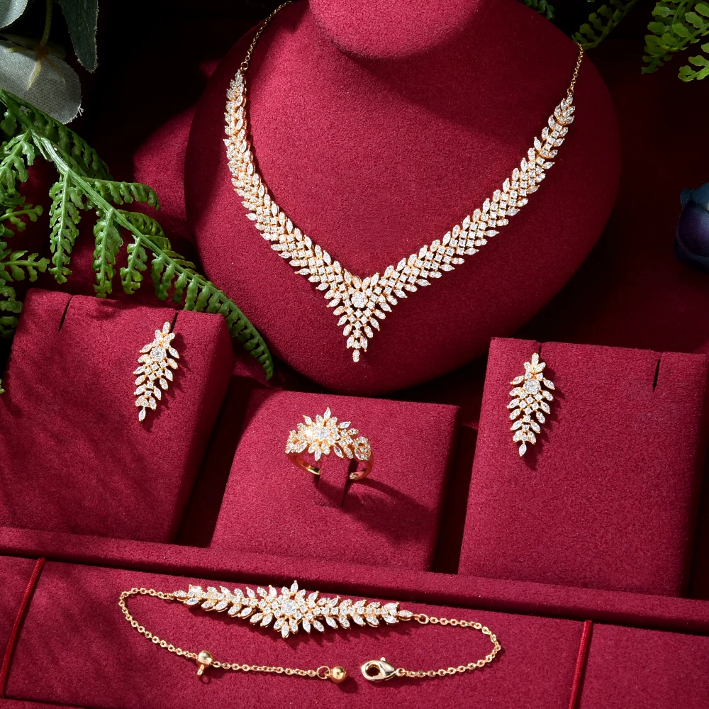 Женский комплект свадебных украшений Siscathy, роскошные серьги, ожерелье, кольцо с цирконом, свадебная бижутерия