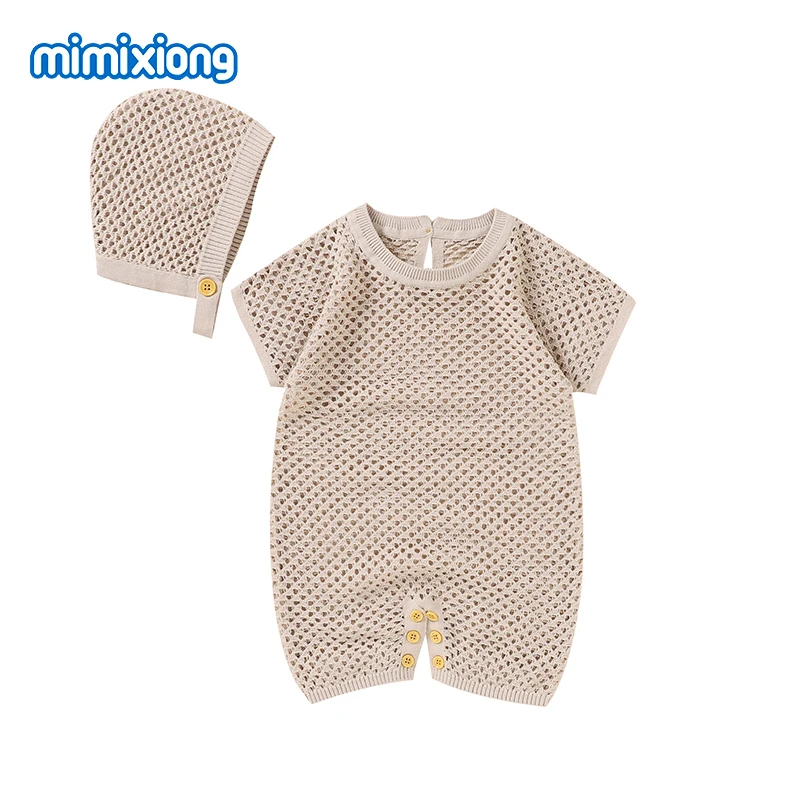 

Baby Rompers Newborn Infant Boys Girls Short Sleeves Jumpsuits Hats 2pcs Clothes Sets Summer Cotton Knit Toddler Infant Costumes