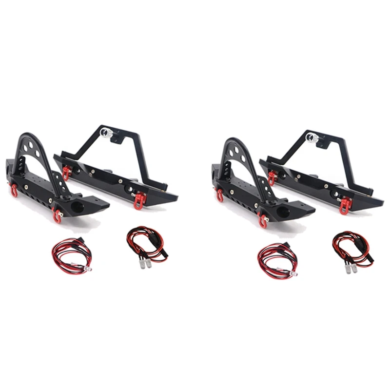 

2X For TRX-4 Universal Metal Front And Rear Bumper With LED Lights For Defender Axial SCX10 JEEP & SCX10 II 90046 90047